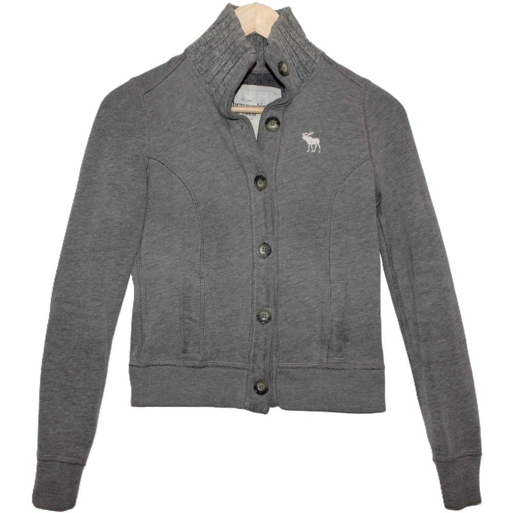 Womens Abercrombie & Fitch Gray Cotton Polyester Button-Up Collar Jacket Size XS
